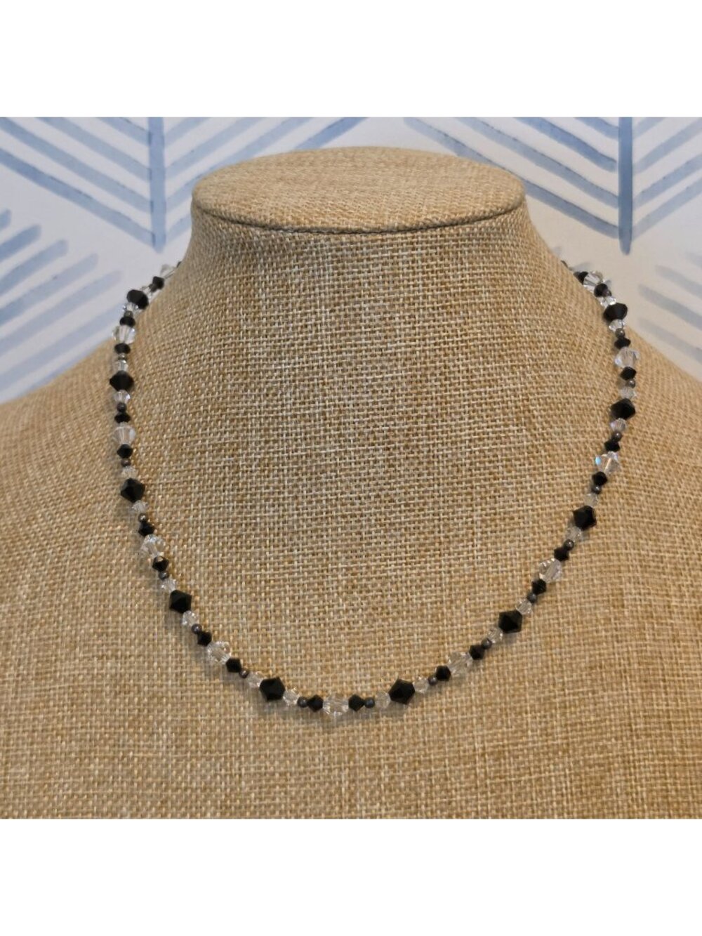 Black & Clear Faceted Crystal Mini Beaded 16" Necklace